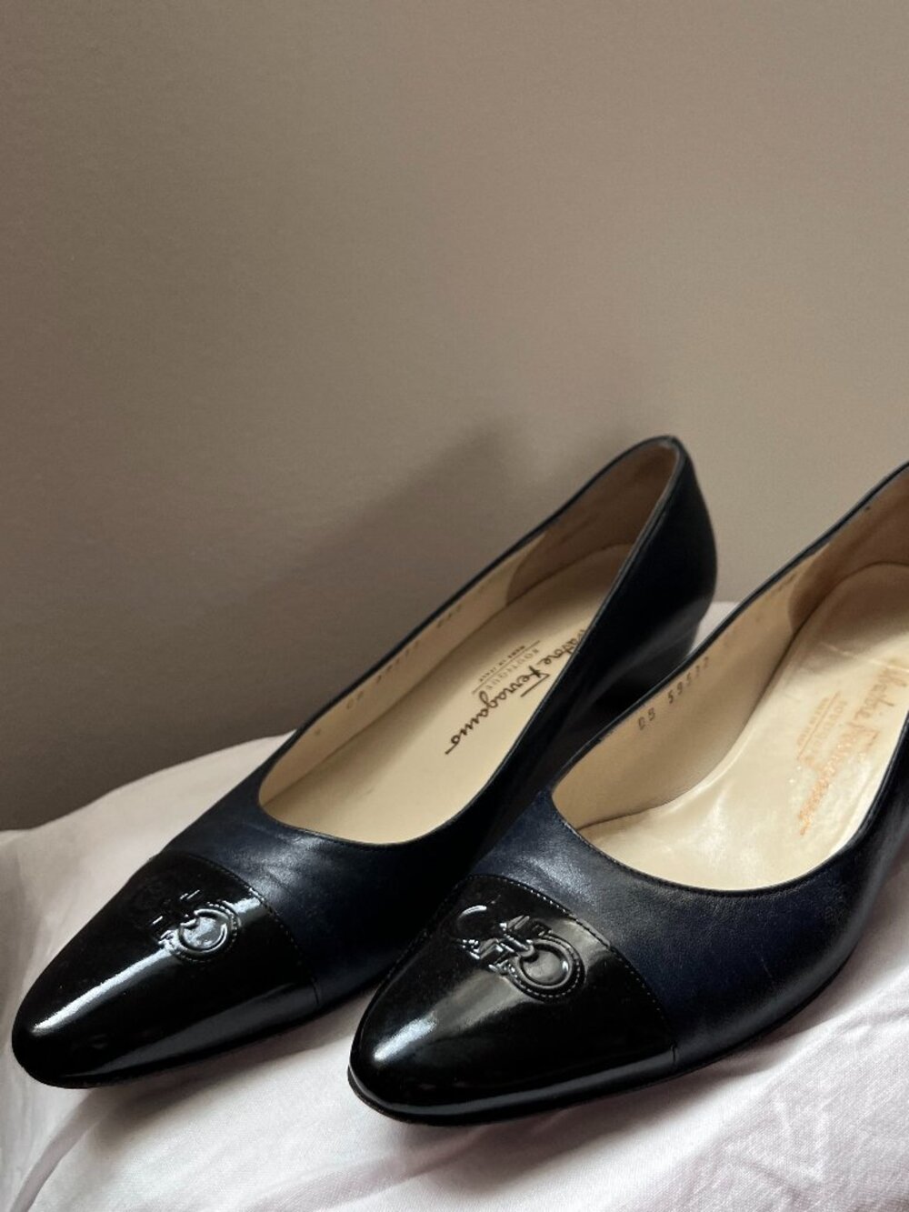 Navy/Black Ferragamo Kitten Heels